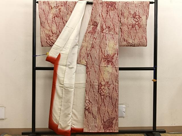 平和屋着物■上質な小紋　総絞り　立涌花文　正絹　逸品　BAAX8298mz