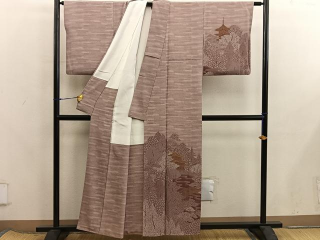 平和屋着物■訪問着　作家物　伊勢型紙　一尾欣樹彫り　金閣寺　正絹　逸品　BAAX8300mz