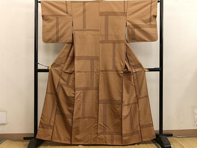 平和屋着物■上質な紬　幾何学文様　正絹　逸品　BAAX8305mz