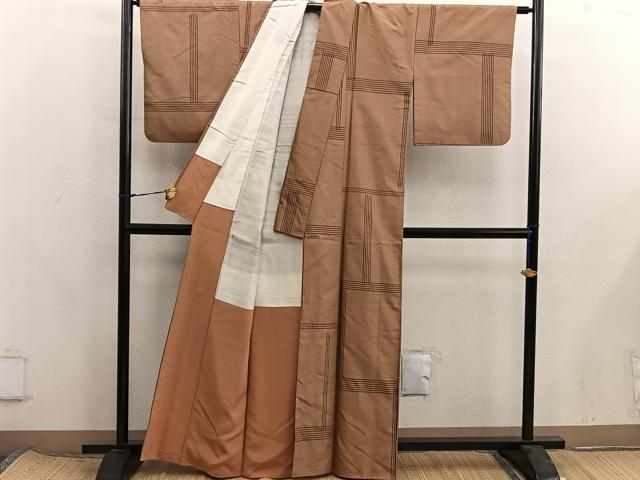 平和屋着物■上質な紬　幾何学文様　正絹　逸品　BAAX8305mz