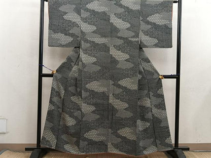 平和屋着物■上質な小紋　亀甲花文　黒地　正絹　逸品　BAAX8306mz