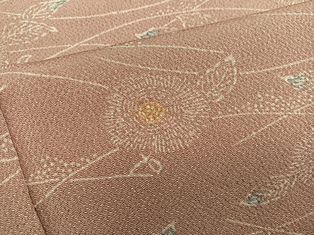 平和屋着物■上質な小紋　草花文　鬼しぼ縮緬　正絹　逸品　BAAX8308mz