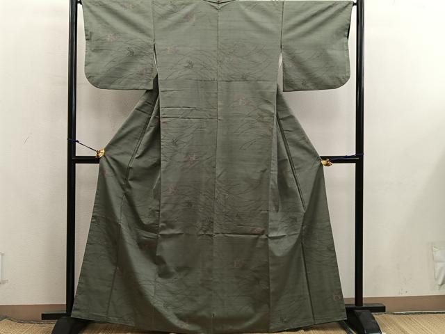 平和屋着物■上質な紬　舞蝶草葉文　正絹　逸品　BAAX8309mz