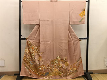 平和屋着物■訪問着　駒刺繍　雪輪飛鶴花文　金彩　正絹　逸品　BAAX8311mz