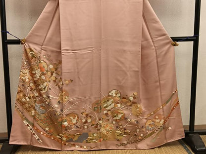 平和屋着物■訪問着　駒刺繍　雪輪飛鶴花文　金彩　正絹　逸品　BAAX8311mz
