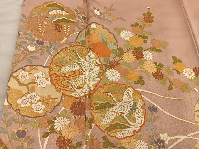平和屋着物■訪問着　駒刺繍　雪輪飛鶴花文　金彩　正絹　逸品　BAAX8311mz