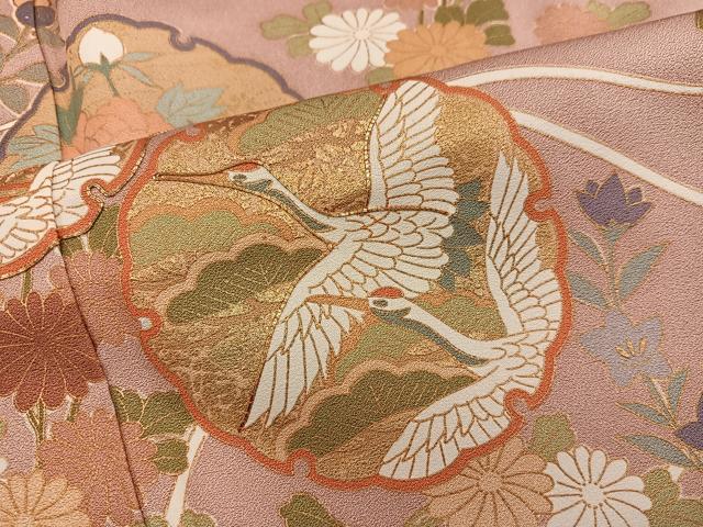 平和屋着物■訪問着　駒刺繍　雪輪飛鶴花文　金彩　正絹　逸品　BAAX8311mz
