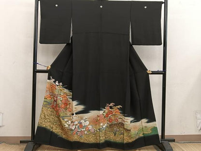 平和屋着物■豪華黒留袖　駒刺繍　御所車花文　暈し染め　金彩　正絹　逸品　BAAX8312mz