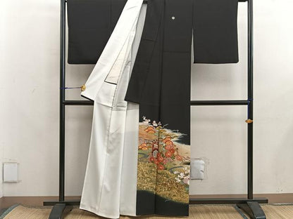 平和屋着物■豪華黒留袖　駒刺繍　御所車花文　暈し染め　金彩　正絹　逸品　BAAX8312mz