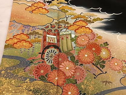 平和屋着物■豪華黒留袖　駒刺繍　御所車花文　暈し染め　金彩　正絹　逸品　BAAX8312mz