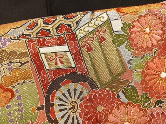 平和屋着物■豪華黒留袖　駒刺繍　御所車花文　暈し染め　金彩　正絹　逸品　BAAX8312mz