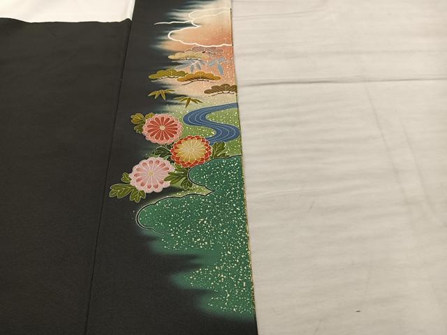 平和屋着物■豪華黒留袖　駒刺繍　御所車花文　暈し染め　金彩　正絹　逸品　BAAX8312mz
