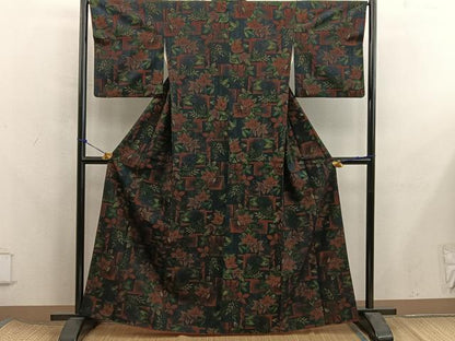 平和屋着物■上質な紬　草葉文　正絹　逸品　BAAX8313mz