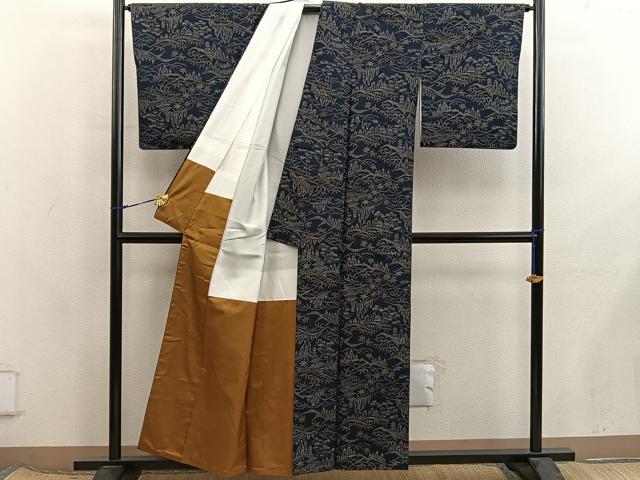 平和屋着物■上質な紬　草葉文　正絹　逸品　BAAX8314mz
