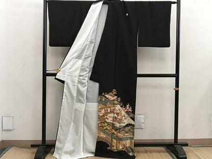 平和屋着物■豪華黒留袖　駒刺繍　風景花文　金彩　正絹　逸品　BAAX8315mz