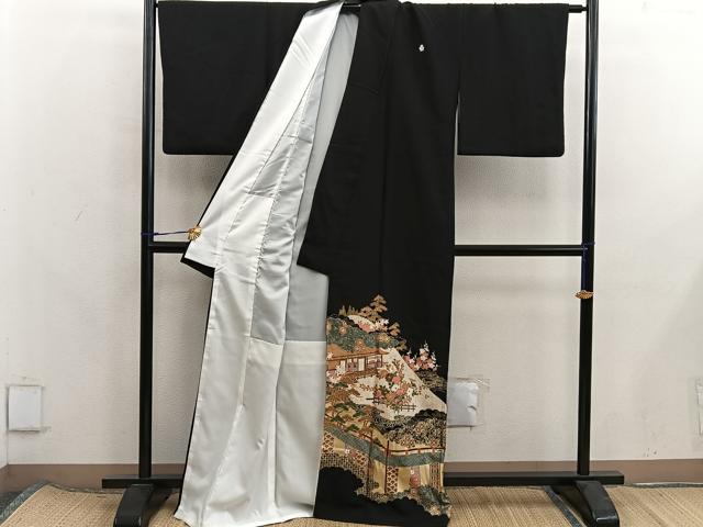 平和屋着物■豪華黒留袖　駒刺繍　風景花文　金彩　正絹　逸品　BAAX8315mz