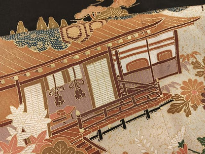 平和屋着物■豪華黒留袖　駒刺繍　風景花文　金彩　正絹　逸品　BAAX8315mz