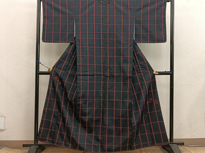 平和屋着物■上質な紬　格子柄　正絹　逸品　未使用　BAAX8323mz