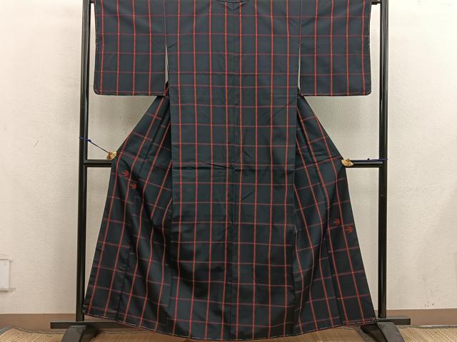 平和屋着物■上質な紬　格子柄　正絹　逸品　未使用　BAAX8323mz