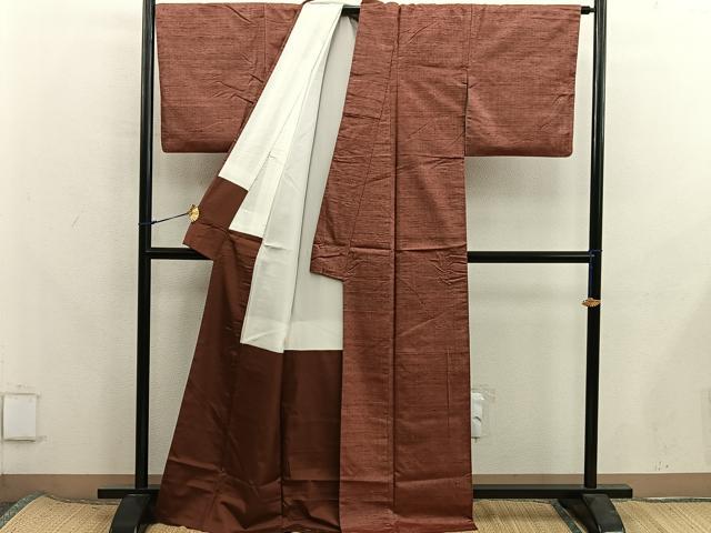 平和屋着物■上質な紬　檜皮色　正絹　逸品　BAAX8324mz