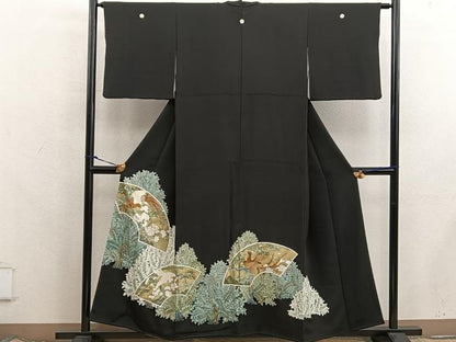 平和屋着物■豪華黒留袖　鳳凰地紙花文　金彩　正絹　逸品　BAAX8325mz