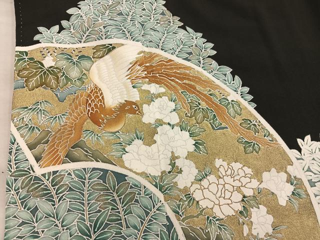 平和屋着物■豪華黒留袖　鳳凰地紙花文　金彩　正絹　逸品　BAAX8325mz