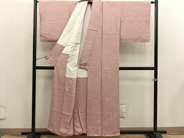 平和屋着物■上質な色無地　人物風景地紋　宍色　正絹　逸品　BAAX8336mz
