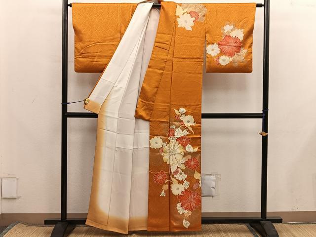平和屋着物■訪問着　駒刺繍　草花文　金彩　正絹　逸品　BAAX8344mz
