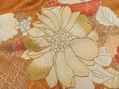 平和屋着物■訪問着　駒刺繍　草花文　金彩　正絹　逸品　BAAX8344mz