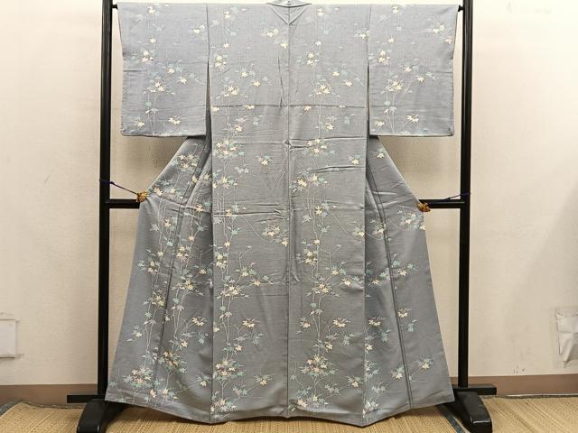 平和屋着物■上質な小紋　枝葉文　正絹　逸品　BAAX8346mz