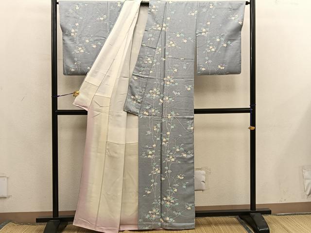 平和屋着物■上質な小紋　枝葉文　正絹　逸品　BAAX8346mz