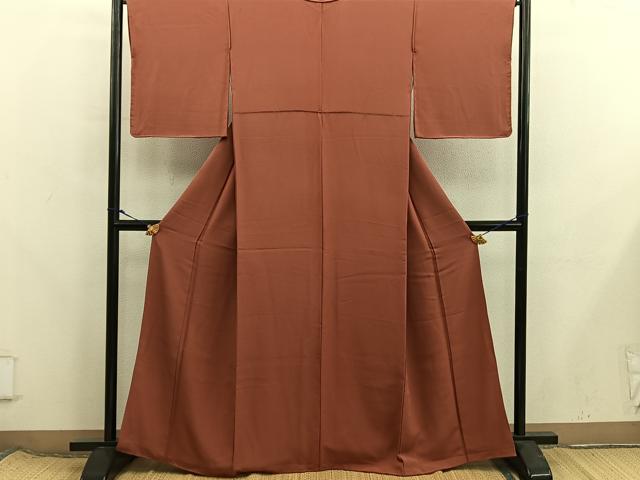 平和屋着物■上質な色無地　赤茶色　正絹　逸品　BAAX8348mz