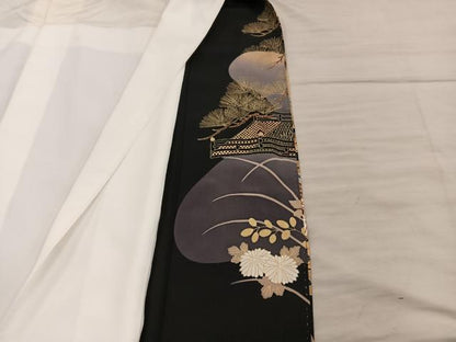平和屋着物■豪華黒留袖　駒刺繍　飛鶴花文　暈し染め　金彩　正絹　逸品　BAAX8355mz