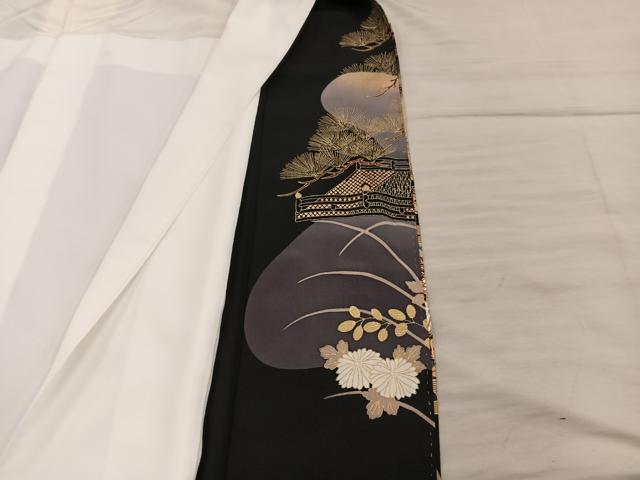 平和屋着物■豪華黒留袖　駒刺繍　飛鶴花文　暈し染め　金彩　正絹　逸品　BAAX8355mz