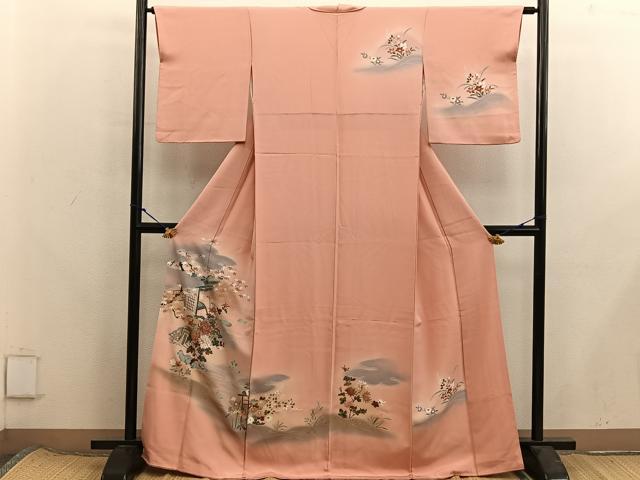 平和屋着物■訪問着　扇面御所車花文　暈し染め　金彩　正絹　逸品　BAAX8360mz