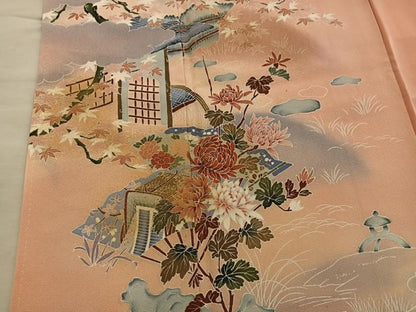 平和屋着物■訪問着　扇面御所車花文　暈し染め　金彩　正絹　逸品　BAAX8360mz
