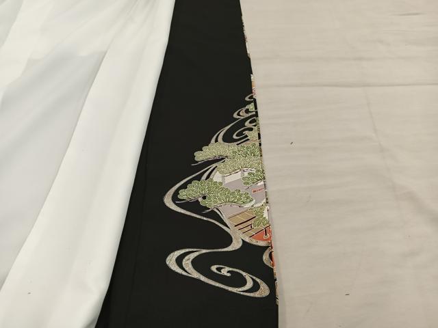 平和屋着物■豪華黒留袖　駒刺繍　御所車人物花文　正絹　逸品　BAAX8364mz