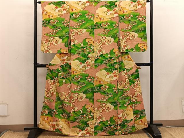 平和屋着物■上質な小紋　雲重ね菊花文　金彩　正絹　逸品　BAAX8367mz