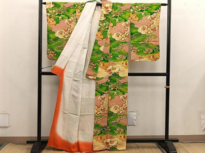 平和屋着物■上質な小紋　雲重ね菊花文　金彩　正絹　逸品　BAAX8367mz