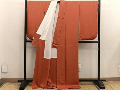 平和屋着物■小振袖　二尺袖　草花地紋　樺色　正絹　逸品　BAAX8370mz