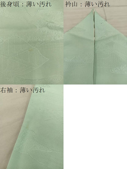 平和屋着物■上質な色無地　菊花地紋　若苗色　正絹　逸品　BAAX8373mz