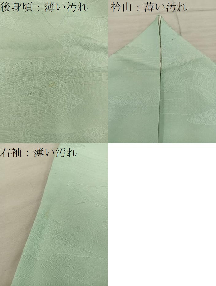 平和屋着物■上質な色無地　菊花地紋　若苗色　正絹　逸品　BAAX8373mz