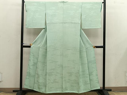平和屋着物■上質な色無地　菊花地紋　若苗色　正絹　逸品　BAAX8373mz