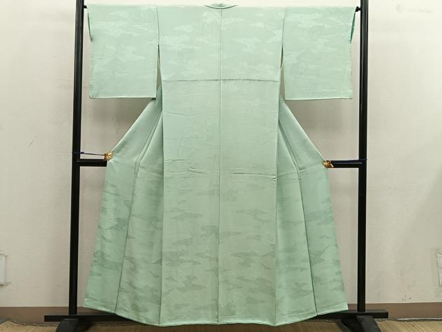 平和屋着物■上質な色無地　菊花地紋　若苗色　正絹　逸品　BAAX8373mz