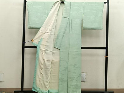 平和屋着物■上質な色無地　菊花地紋　若苗色　正絹　逸品　BAAX8373mz