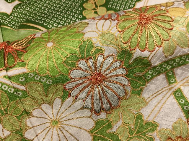 平和屋着物■訪問着　駒刺繍　菊花文　金彩　正絹　逸品　BAAX8377mz