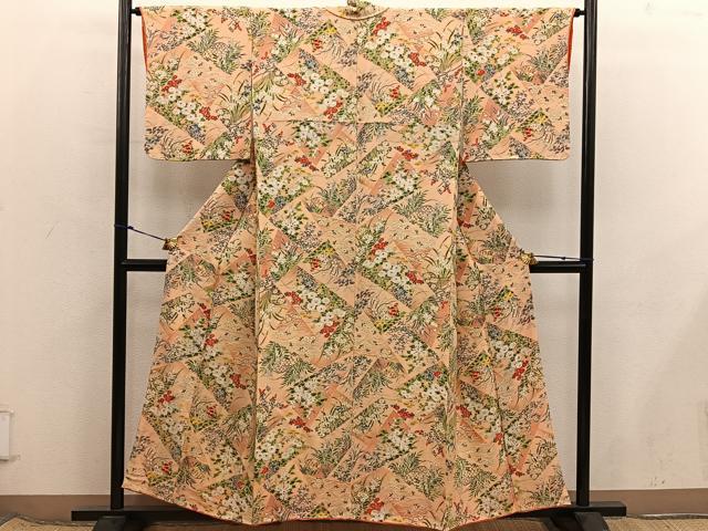 平和屋着物■上質な小紋　菊花文　鬼しぼ縮緬　正絹　逸品　BAAX8384mz
