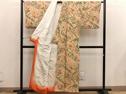 平和屋着物■上質な小紋　菊花文　鬼しぼ縮緬　正絹　逸品　BAAX8384mz