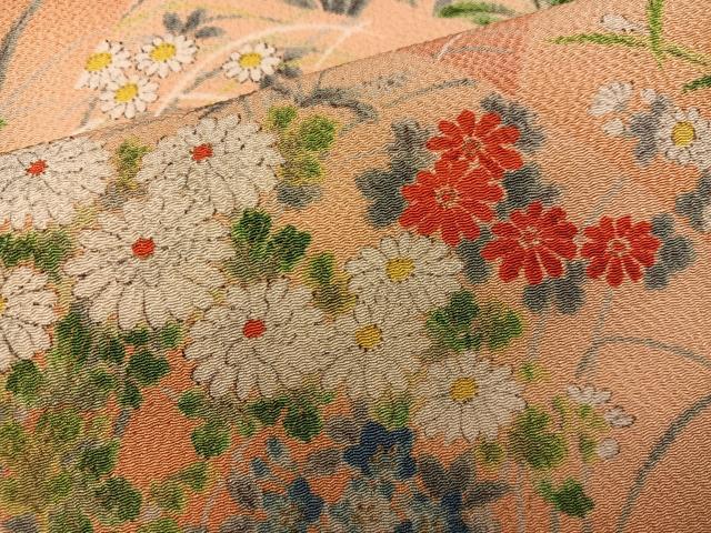 平和屋着物■上質な小紋　菊花文　鬼しぼ縮緬　正絹　逸品　BAAX8384mz