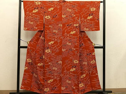 平和屋着物■上質な小紋　型染め　椿花文　正絹　逸品　BAAX8385mz